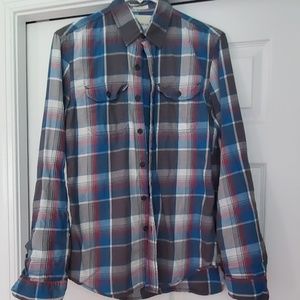 Blue/gray plaid button down shirt